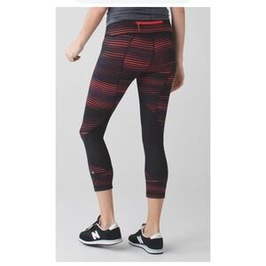 Lululemon Run Speed Crop Athletic Leggings Pockets Red Black Size‎ 4